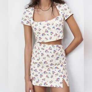 Zara linen floral top and skirt set size small